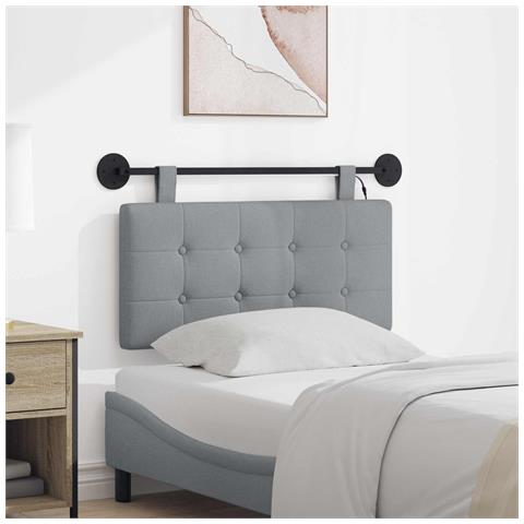 Testiera sospesa Con luce LED Grigio Chiaro Tessuto - Foto 2