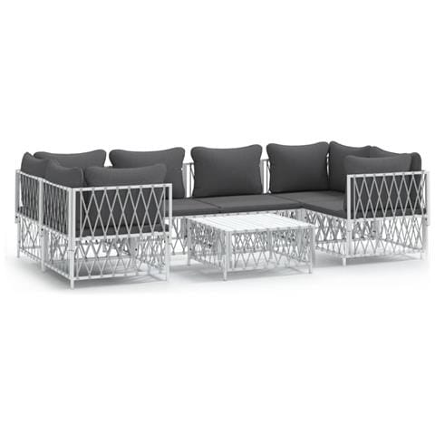 Set Salotto da Giardino 7 pz con Cuscini in Acciaio Bianco - Foto 1