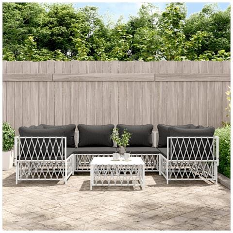 Set Salotto da Giardino 7 pz con Cuscini in Acciaio Bianco - Foto 2
