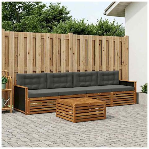 Set di divani da esterno con cuscino 5 pcs Naturale e Antracite - Foto 2