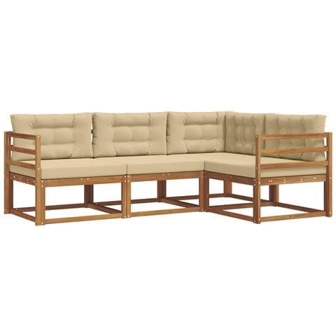 Set di divani da esterno con cuscino 4 pcs Naturale e Beige - Foto 1