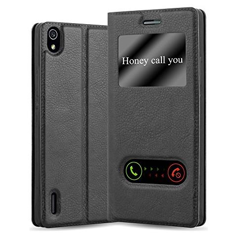 Custodia Compatibile Con Huawei P7 In Nero Cometa - Coperchio Protettivo Con Chiusura Magnetica, Funzione Stand E 2 Finestre Di Visualizzazione - Foto 1