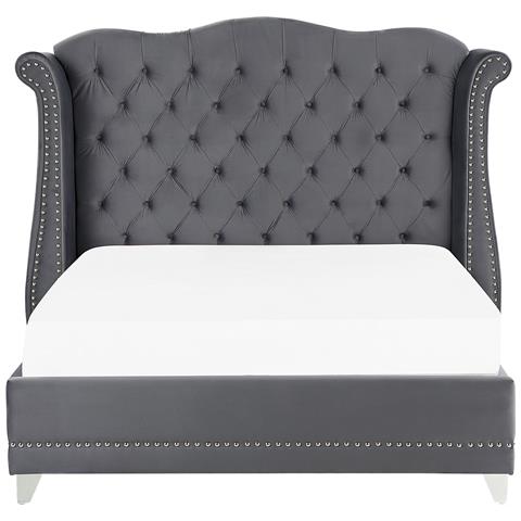 Letto Matrimoniale In Velluto Grigio 160 X 200 Cm Ayette - Foto 18