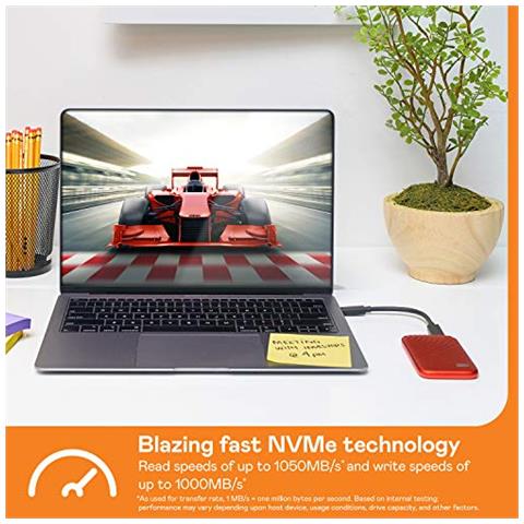 WD 1TB My Passport SSD portatile con tecnologia NVMe, USB-C, fino a 1.050 MB / s in lettura, fino a 1000MB / s in scrittura, Rosso - Foto 2