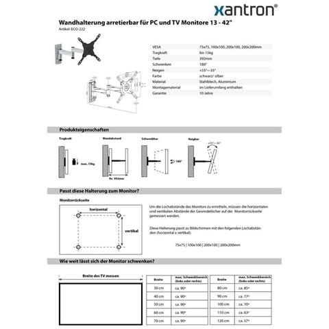 Supporto A Parete Bloccabile Per Monitor Tv 13-42"" Completamente Mobile, Estensibile, Orientabile, Orientabile, Inclinabile, Girevole, Eco-222 - Foto 2