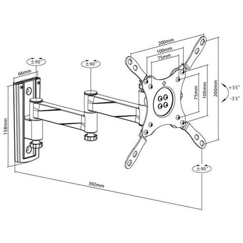 Supporto A Parete Bloccabile Per Monitor Tv 13-42"" Completamente Mobile, Estensibile, Orientabile, Orientabile, Inclinabile, Girevole, Eco-222 - Foto 3