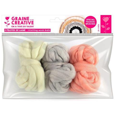 3 Gomitoli Di Lana 5 M - Bianco Sporco, Grigio Chiaro, Corallo - Foto 1