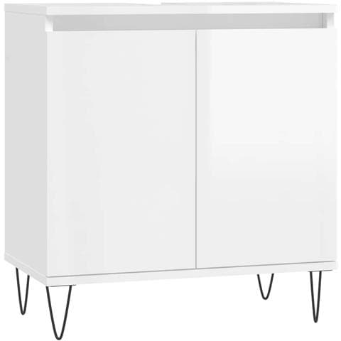 Armadietto Bagno Bianco Lucido 58x33x60cm In Legno Multistrato - Foto 1