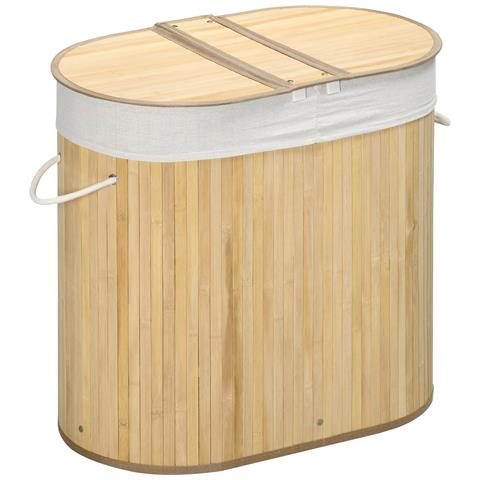 Cesto Portabiancheria A 2 Sezioni, 2 Coperchi E Capacità 100l Con Sacca Interna Removibile, 62.5x37x60.5 Cm - Foto 1