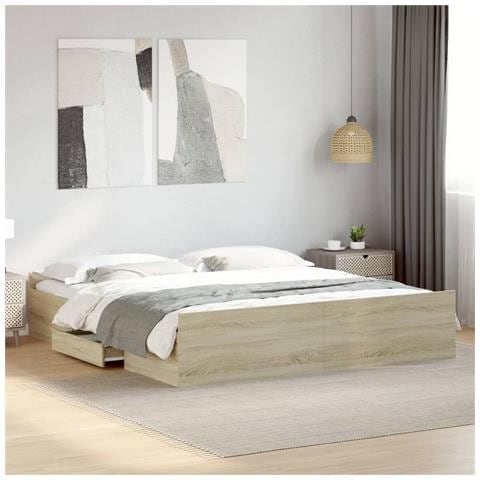 Giroletto Cassetti Rovere Sonoma 180x200 Cm Legno Multistrato - Foto 1