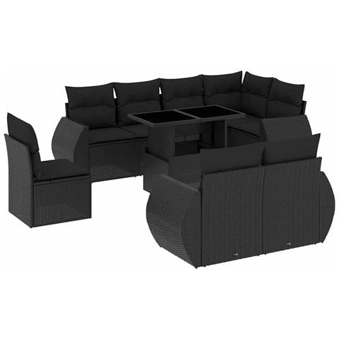 Set Divani Da Giardino 9 Pz Con Cuscini Nero In Polyrattan - Foto 1