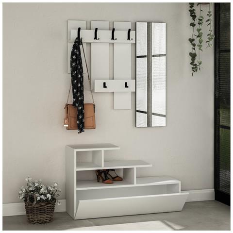 Mobile Da Ingresso Bianco Con Appendiabiti, Contenitore E Specchio Mesty - Foto 2