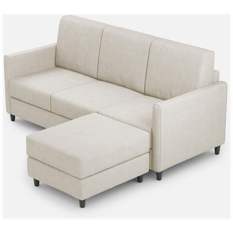 Divano Karay 3 Posti (tre Sedute Da 60cm) + Pouf Misure Esterne L. 198 P. 155 Colore Latte - Foto 1