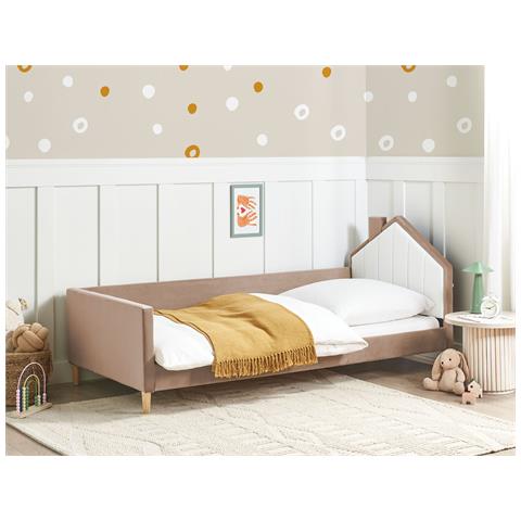 Letto Per Bambini Casa Velluto Kervan 90 X 200 Cm Marrone Chiaro - Foto 1