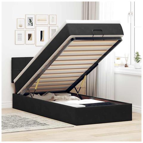 Pouf Letto Con Materasso E Led Nero 80x200cm In Velluto - Foto 1