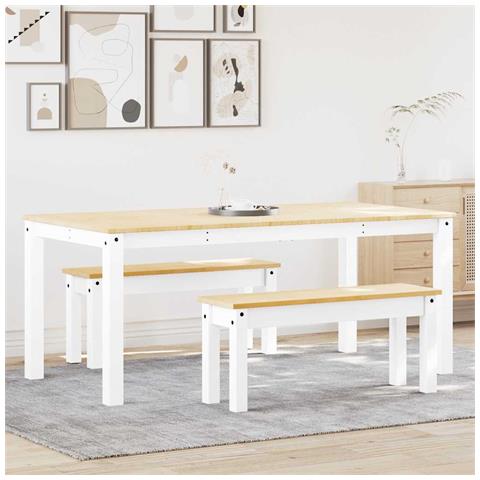 Set Da Pranzo 3 Pz Panama Bianco In Legno Massello Di Pino - Foto 1