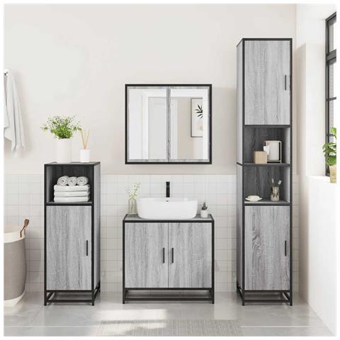 Armadietto Bagno Grigio Sonoma 35x37,5x100 Cm Legno Multistrato - Foto 3