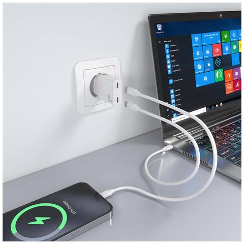 ASCH-30W2P048-W Caricabatterie per dispositivi mobili Fotocamera, MP3, MP4, Telefono cellulare, Navigatore, Computer portatile, Console portatile, Smartphone, Tablet, Universale Bianco AC Ricarica rapida Interno - Foto 2