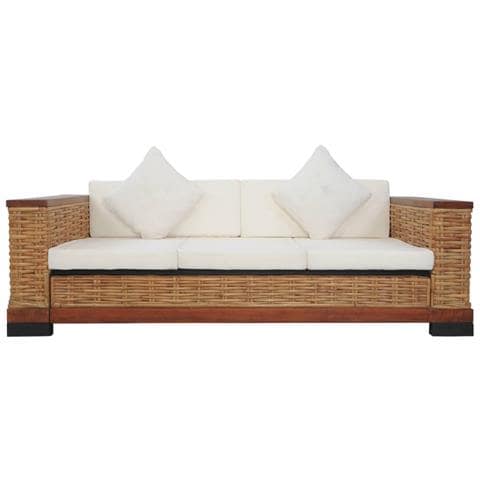 Lusso Casadino -  Divano A 3 Posti Con Cuscini Marrone In Rattan Naturale - Foto 1