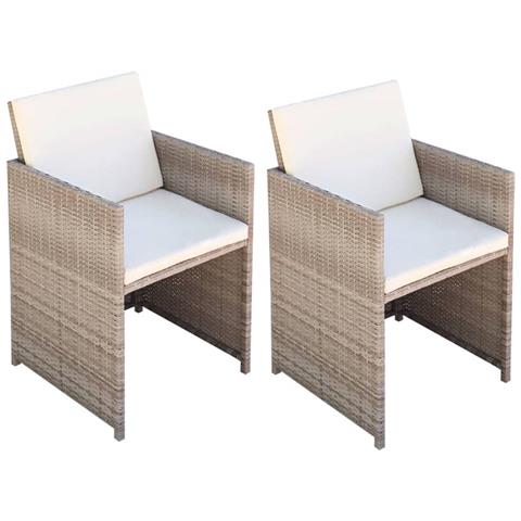 Sedie Da Giardino 2 Pz Con Cuscini In Polyrattan Beige - Foto 2