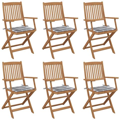 Sedie Da Giardino Pieghevoli 6 Pz Con Cuscini Massello Acacia - Foto 2