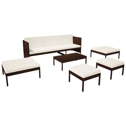 Set Divani Da Giardino 6 Pz Con Cuscini In Polyrattan Marrone - Foto 2