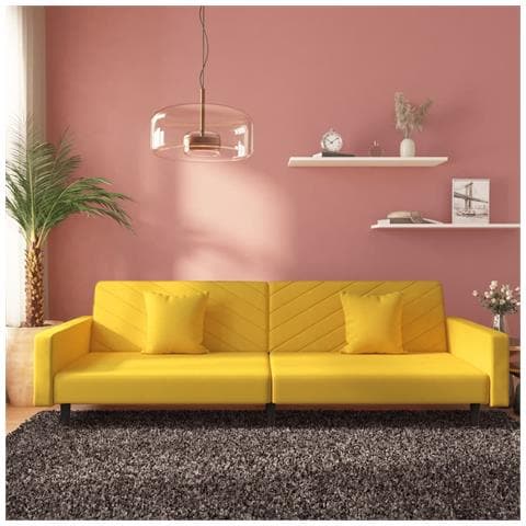 Divano Letto a 2 Posti con 2 Cuscini Giallo in Velluto - Foto 2