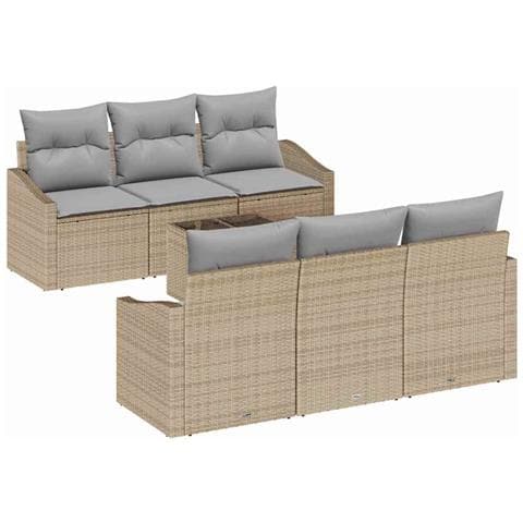 Set di Sofà da Giardino in 7 Pezzi con Cuscini Beige Rattan Sintetico - Foto 1