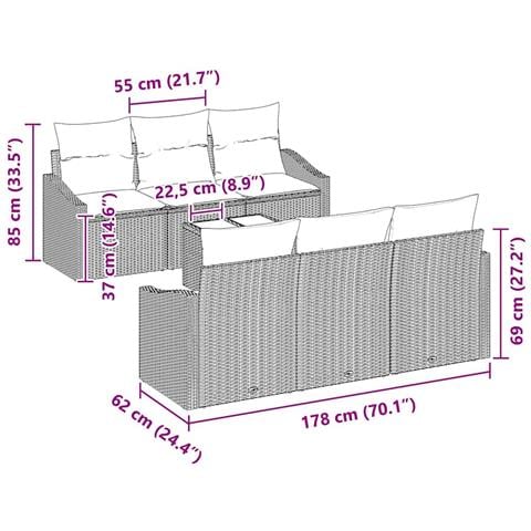Set di Sofà da Giardino in 7 Pezzi con Cuscini Beige Rattan Sintetico - Foto 9
