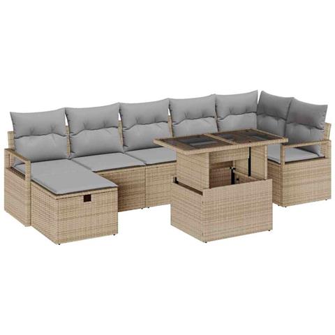 Set Divano da Giardino  8 Pezzi con Cuscini Beige Rattan in Poliestere, Divano da Giardino  per 2 Persone con Cuscini Beige Rattan in Poliestere - Foto 1
