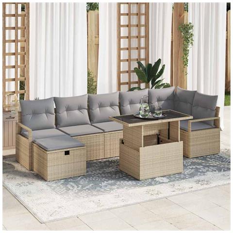 Set Divano da Giardino  8 Pezzi con Cuscini Beige Rattan in Poliestere, Divano da Giardino  per 2 Persone con Cuscini Beige Rattan in Poliestere - Foto 2