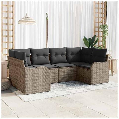 Set divano giardino  in 6 pezzi con cuscini grigio polyrattan, Divano 2 posti giardino  con cuscini grigio polyrattan - Foto 2