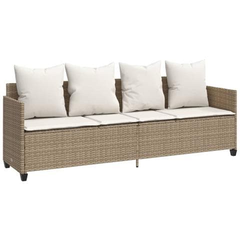 Lettino Prendisole con Cuscini Beige in Polyrattan - Foto 1