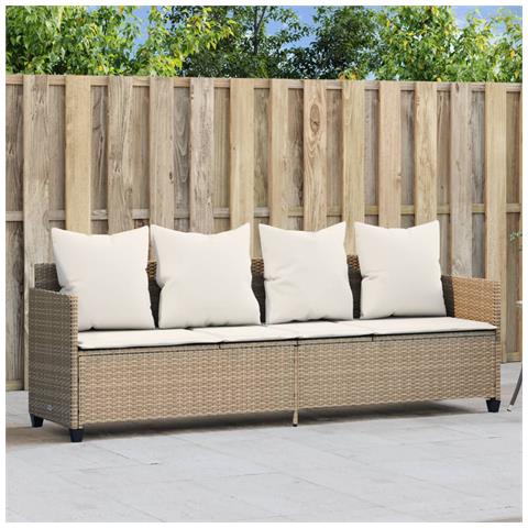 Lettino Prendisole con Cuscini Beige in Polyrattan - Foto 2