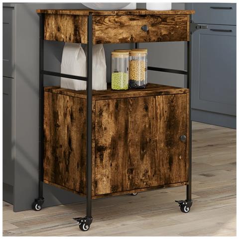 Carrello da Cucina Rovere Fumo 56x43x89,5 cm Legno Multistrato - Foto 2