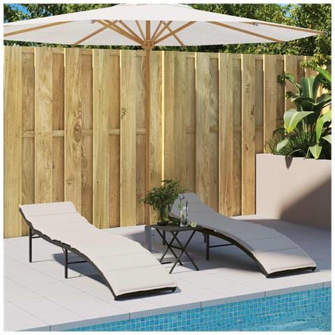 Lettini Prendisole 2 pz con Cuscini Neri in Polyrattan - Foto 2