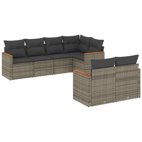 Set Divani da Giardino 7 pz con Cuscini Grigio in Polyrattan - Foto 1