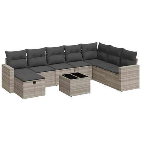 Set Divano da Giardino 9pz con Cuscini Grigio Chiaro Polyrattan - Foto 1