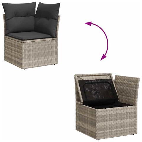 Set Divano da Giardino 9pz con Cuscini Grigio Chiaro Polyrattan - Foto 9