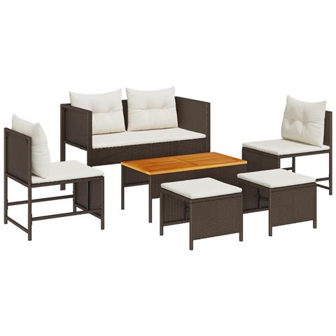 Set Divano Da Esterno Marrone E Panna Rattan, Legno, Tessuto Medio - Foto 1