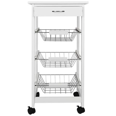 Carrello Cucina Legno Con Cassetto 3 Cestelli E Ripiano 9 Mattonelle In Ceramica - Foto 2