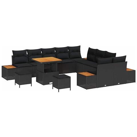 Set Divano da Giardino con cuscino 13 pcs Nero Poly Rattan - Foto 1