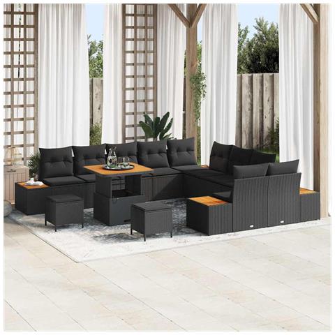 Set Divano da Giardino con cuscino 13 pcs Nero Poly Rattan - Foto 2