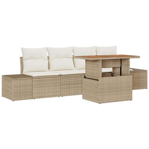 Set Divano da Giardino 5 pcs Beige Poly Rattan - Foto 1