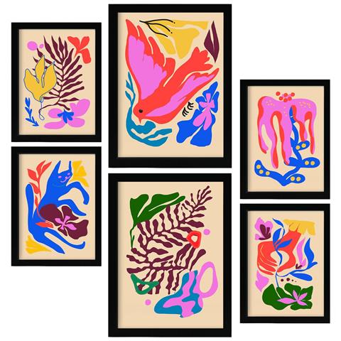 Set Di 6 Stampe Pittoreschi 3 Dipinti Decorativi Astratti Con Fiori Per Il Tuo Soggiorno, Camera Da Letto E Casa A3 & A4 Cornice Nera - Foto 1
