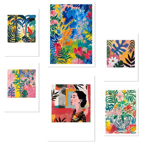 Set Di 6 Stampe Illustrazioni Floreali E Suggestive Del Design Di Matisse Per Decorare Le Pareti Della Tua Casa A3 & A4 Senza Cornice - Foto 1