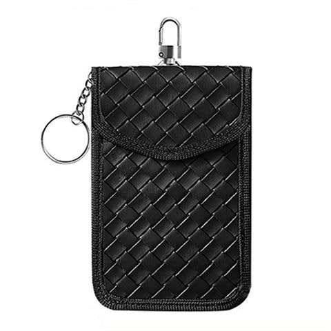 Custodia Schermante In Pelle Pu Intrecciata Per Chiavi Auto - Borsa Di Faraday Rfid Per Protezione Keyless Entry Black - Foto 1