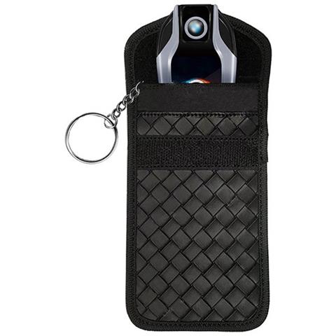 Custodia Schermante In Pelle Pu Intrecciata Per Chiavi Auto - Borsa Di Faraday Rfid Per Protezione Keyless Entry Black - Foto 2