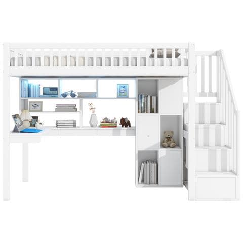 Letto Soppalco Con Led, Scala Contenitore, Scrivania E Scaffali - Foto 1