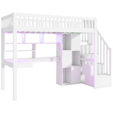 Letto Soppalco Con Led, Scala Contenitore, Scrivania E Scaffali - Foto 2